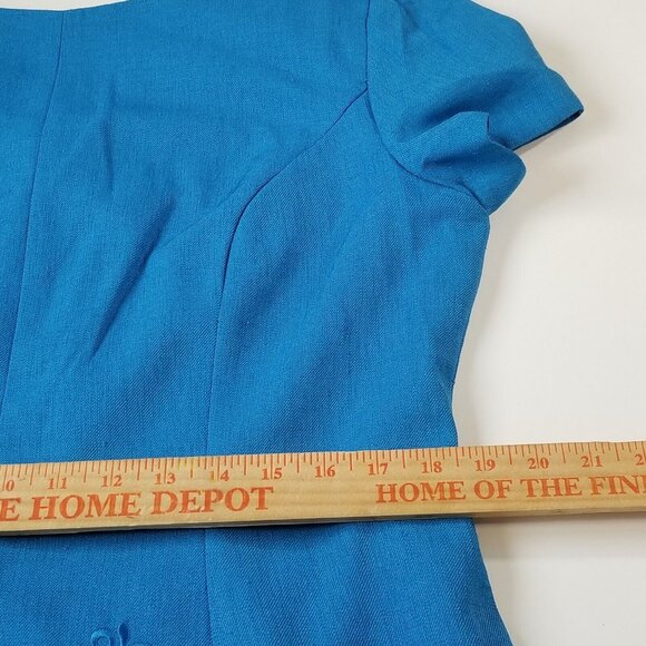 Virgo Vintage Womens Dress L Blue Embroidered Knee Length Slimming Short Sleeve - Picture 4 of 15